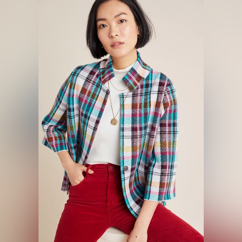 ANTHROPOLOGIE Rosetta Cropped Plaid Jacket in Small
